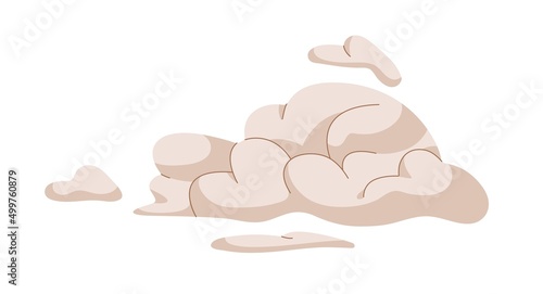 Smoke cloud. Abstract smoky silhouette from gas, dust, fume, ash. Curvy steam puff after outburst. Explosion, crash, exhaust, vapor effect. Flat vector illustration isolated on white background