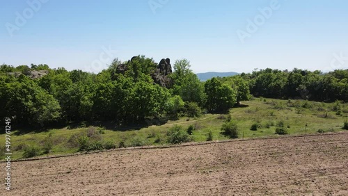 Aerial view of ancient thracian Sanctuary Skumsale near town of Strelcha, Pazardzhik Region, Bulgaria photo