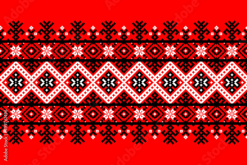 Vector illustration of Ukrainian folk seamless pattern ornament. Ethnic ornament. Border element. Traditional Ukrainian, Belarusian folk art knitted embroidery pattern - Vyshyvanka photo