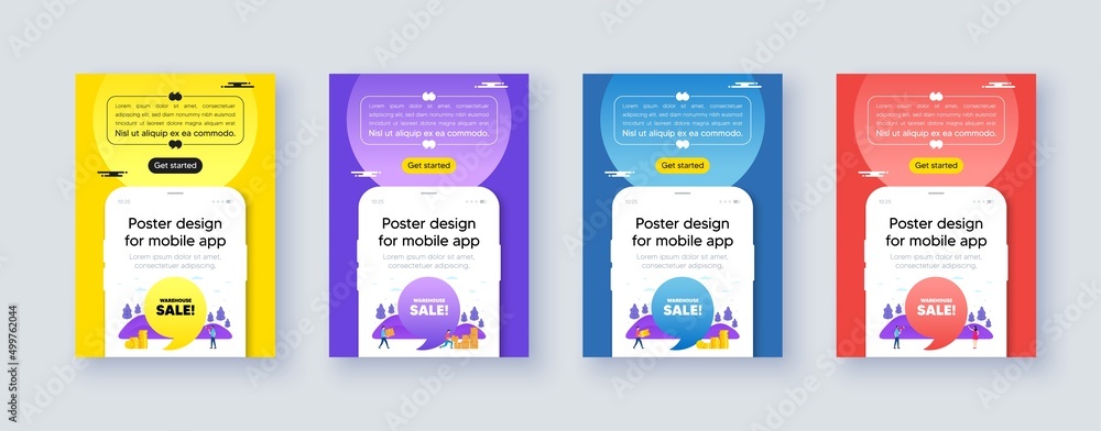 Poster frame with phone interface. Warehouse sale tag. Special offer price sign. Advertising discounts symbol. Cellphone offer with quote bubble. Warehouse sale message. Vector