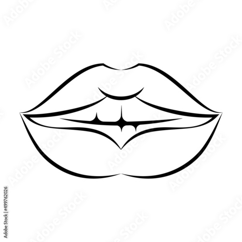 Drawing of parted lips with teeth. Vector stock illustration.