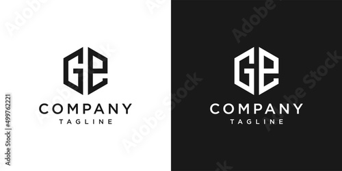 Creative Letter Ge Monogram Hexagon Logo Design Icon Template White and Black Background photo