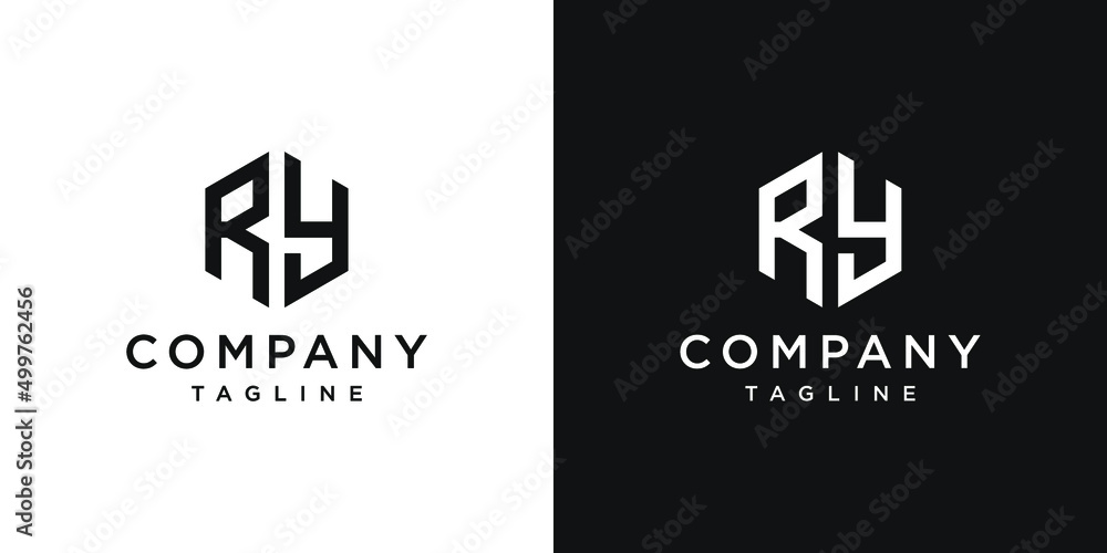 Creative Letter RY Monogram Hexagon Logo Design Icon Template White and Black Background - obrazy, fototapety, plakaty 