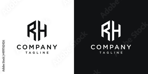 Creative Letter RH Monogram Hexagon Logo Design Icon Template White and Black Background