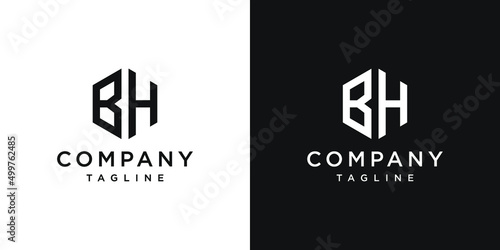 Creative Letter BH Monogram Hexagon Logo Design Icon Template White and Black Background photo