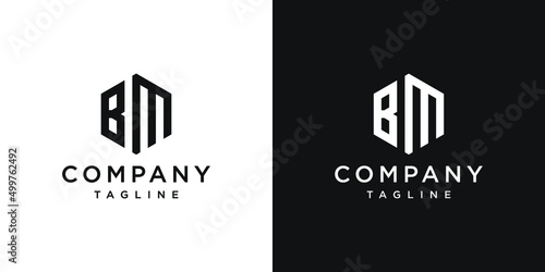 Creative Letter BM Monogram Hexagon Logo Design Icon Template White and Black Background