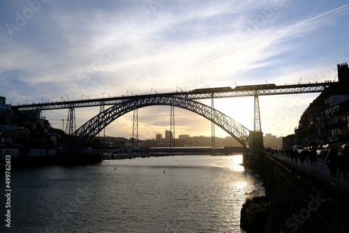 Famous bridge Ponte Dom Luis I in Porto in sunset light, Portugal © Iwona