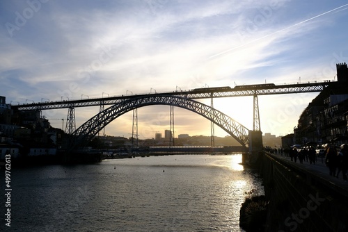 Famous bridge Ponte Dom Luis I in Porto in sunset light, Portugal