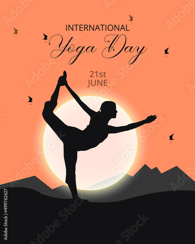 Illustration Of international yoga day. world yoga day sunrise poster.