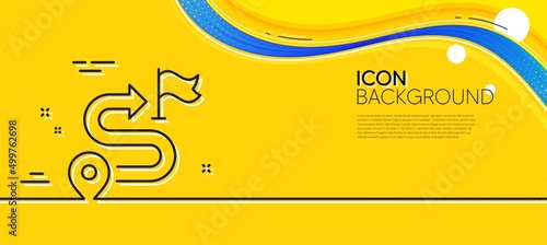 Journey line icon. Abstract yellow background. Road path sign. Route map distance symbol. Minimal journey line icon. Wave banner concept. Vector