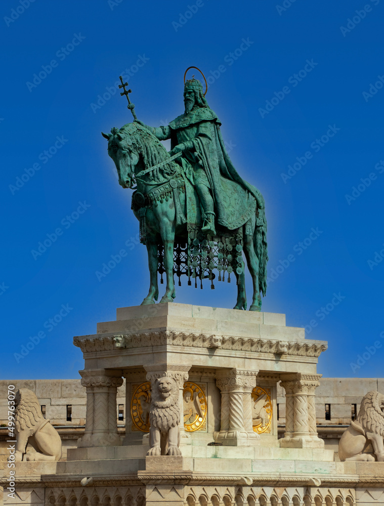 St Matthias statue above church in Budapest, Hungary