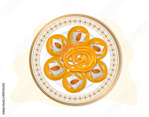 Ladoo and Jalebi Indian Sweet vector illustration from the top view