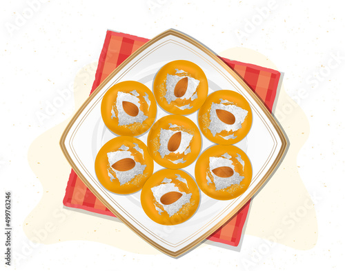 Indian Sweet Ladoo Vector illustration from the top view isolated on white background