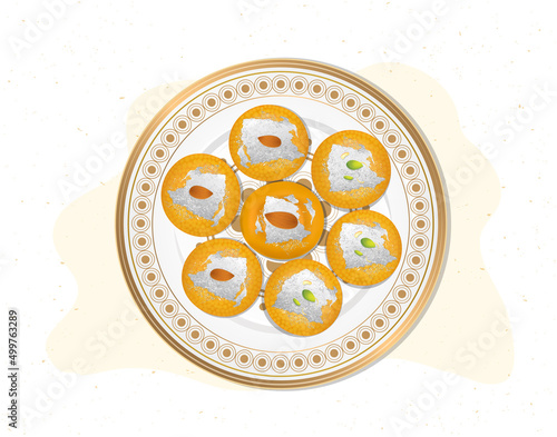 Indian Sweet Ladoo Vector illustration isolated on white background from the top view