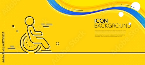 Disability person line icon. Abstract yellow background. Wheelchair user sign. Hotel service symbol. Minimal disability line icon. Wave banner concept. Vector