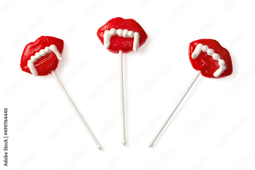 Halloween vampire candies isolated on white background, top view Halloween vampire candies isolated on white background, top view