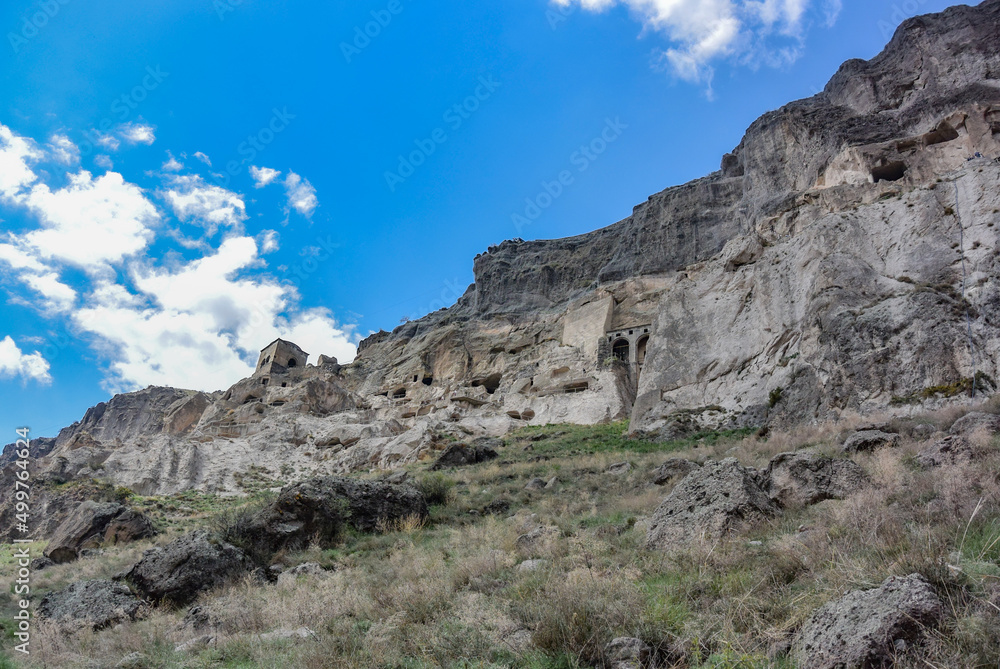 View of the cave city of Vardzia. Vardzia-cave monastery in South Georgia, April 30, 2019, Georgia.