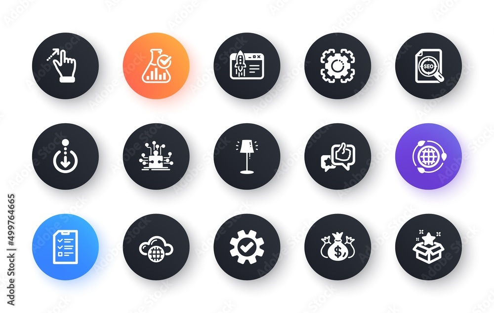 Minimal set of Stand lamp, Check investment and Cloud computing flat icons for web development. Seo gear, Like, Eco energy icons. Scroll down, Puzzle options, Start business web elements. Vector Minimal set of Stand lamp, Check investment and Cloud computing flat icons for web development. Seo gear, Like, Eco energy icons. Scroll down, Puzzle options, Start business web elements. Vector