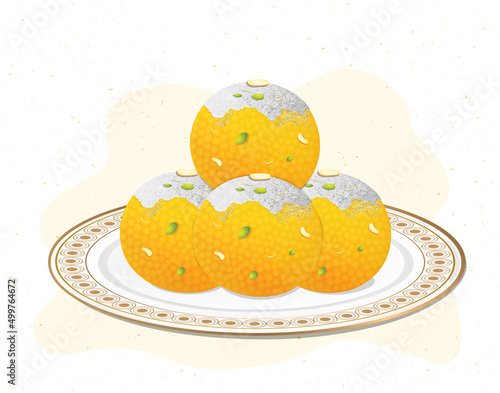  Indian Sweet Ladoo Vector illustration isolated on white background