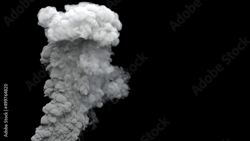 grey defilement smoke exhaust from explosion on black, isolated - industrial 3D rendering