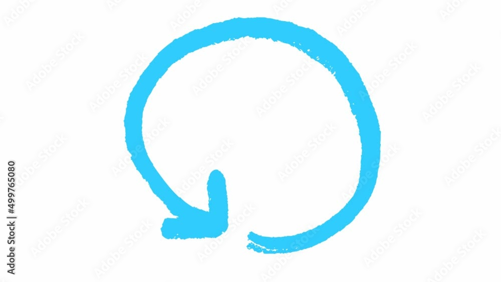 Animated icon of circle arrow. blue symbol spins. Looped video. Hand drawn vector illustration isolated on white background. Animated icon of circle arrow. blue symbol spins. Looped video. Hand drawn vector illustration isolated on white background.