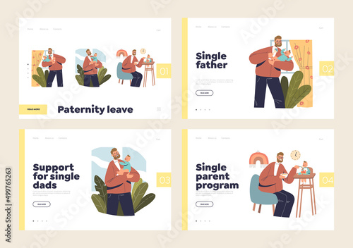 Paternity leave and single dad lifestyle concept of landing pages with father caring of infant kid