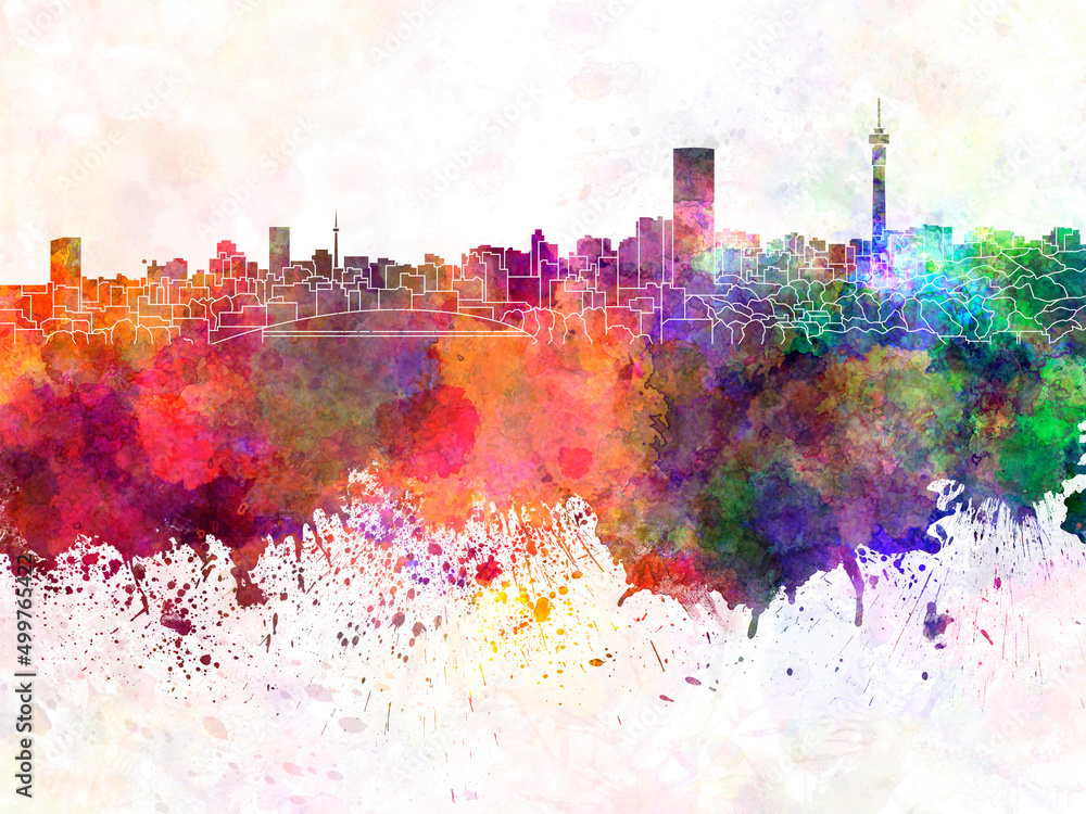 Naklejka premium Johannesburg skyline in watercolor background