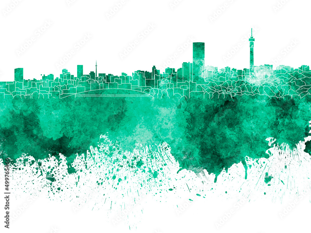 Obraz premium Johannesburg skyline in green watercolor on white background