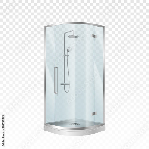 Oval corner show cabin with glass wall and sliding door, handle and tap. Modern bath box cabinet