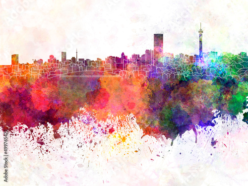 Johannesburg skyline in watercolor background © Paulrommer