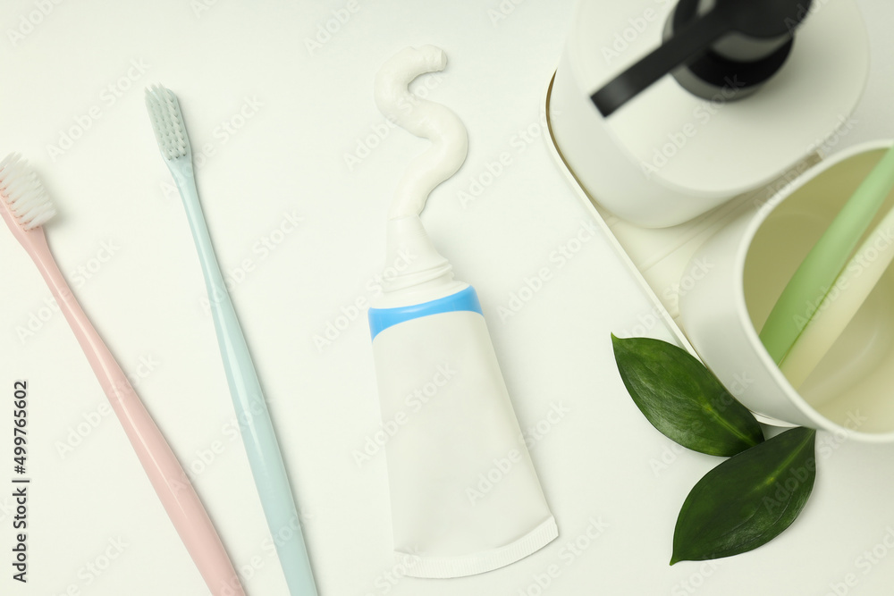 Concept of tooth or oral care, top view Concept of tooth or oral care, top view