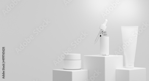 skin care serum cream lotion cosmetic bottle, 3d rendering illustration mockup, medical spa  treatment product packaging