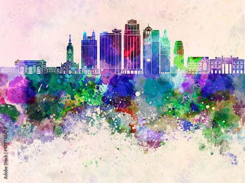 Kansas City V2 skyline in watercolor background