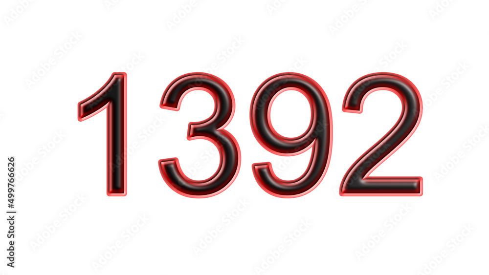 red 1392 number 3d effect white background red 1392 number 3d effect white background