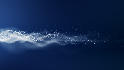 Abstract digital particle wave and light with flowing small particles dance motion on the wave and light abstract background. Cyberspace, and technology digital connection abstract background concept.