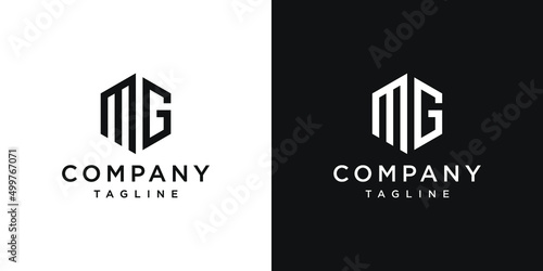 Creative Letter MG Monogram Hexagon Logo Design Icon Template White and Black Background