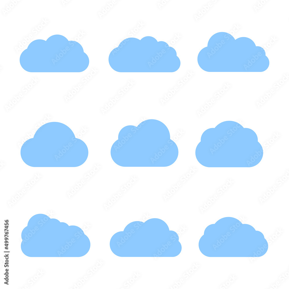 Set of blue clouds, vector icon isolated on white background. Set of blue clouds, vector icon isolated on white background.