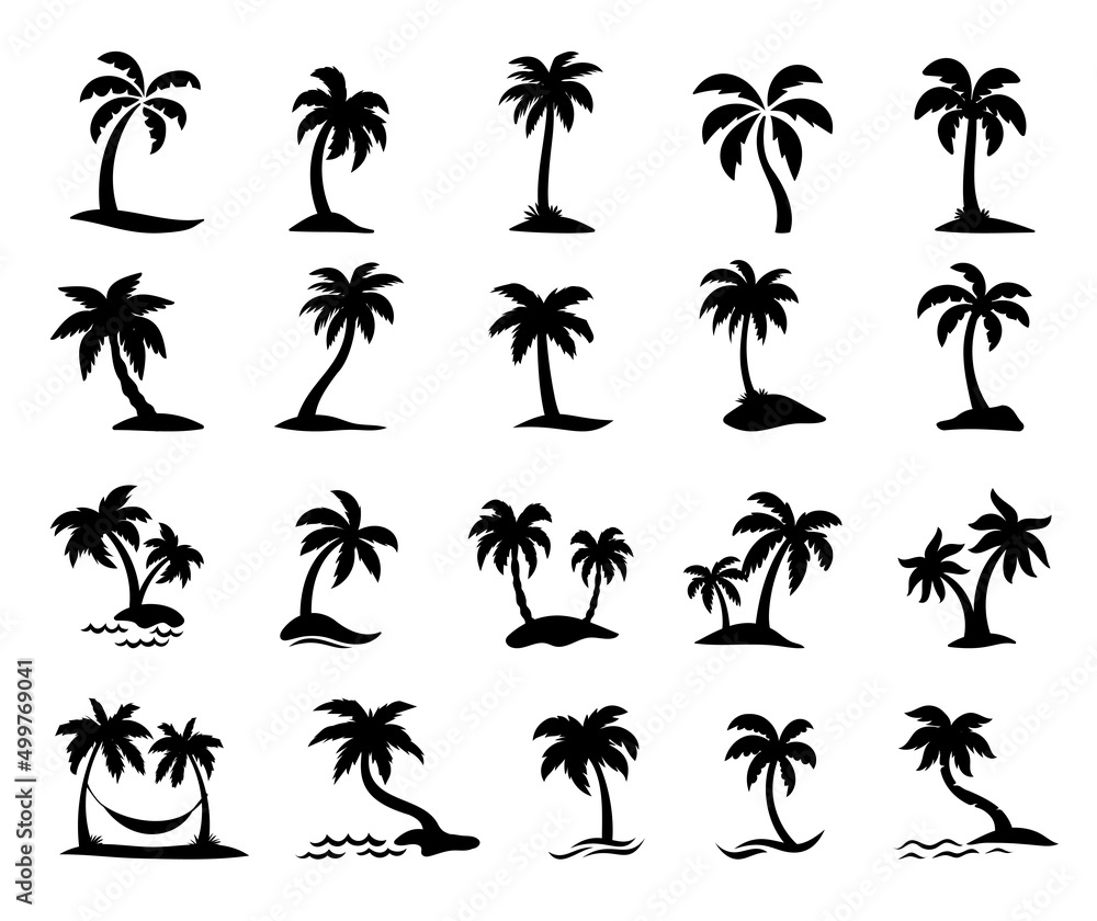 coconut tree silhouette on the beach by the sea for summer vacation - obrazy, fototapety, plakaty 