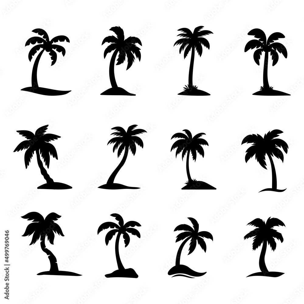 Palm tree silhouette on the beach by the sea for summer vacation - obrazy, fototapety, plakaty 