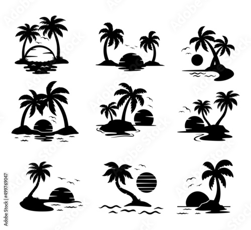 Palm tree silhouette on the beach by the sea for summer vacation