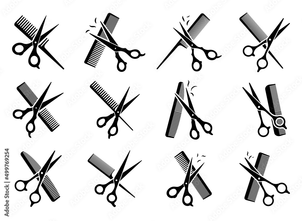 barber scissors silhouette for beauty salon - obrazy, fototapety, plakaty 