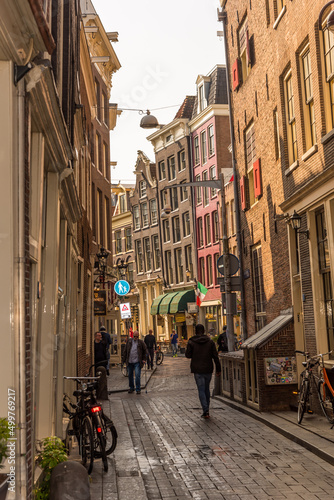 Amsterdam  Netherlands  April 2022. The narrow streets in the redlight district in Amsterdam.