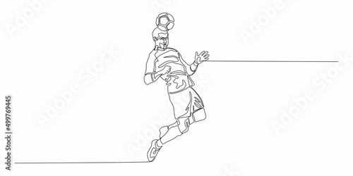 Football, soccer player kicking ball, side view. Isolated vector black and white one continuous line silhouette. Silhщuette of football or soccer defender, striker or goalkeeper. Vector clipart 