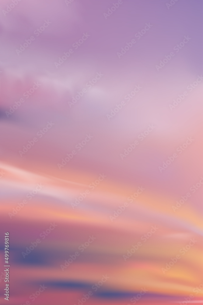 Fototapeta premium Sunrise in Morning with Orange,Yellow,Purple,Pink sky, Vertical Dramatic twilight landscape with Sunset in evening, Vector Dusk Sky banner of beautiful sunlight in pastel for four seasons background