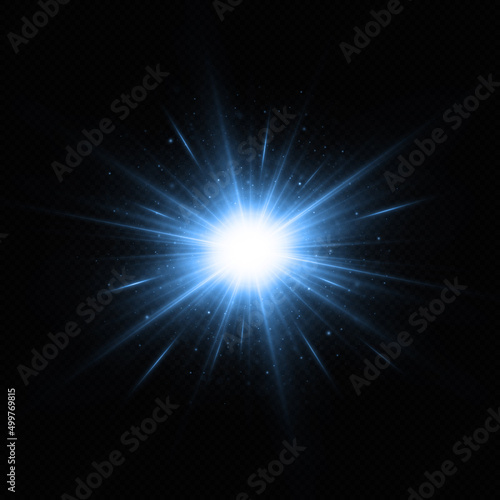 Fototapeta Naklejka Na Ścianę i Meble -  Shining blue stars isolated on black background. The star burst with brilliance. Glow effect.