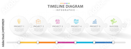 Infographic template for business. 6 Steps Modern Timeline diagram calendar with jigsaw concept, presentation vector infographic.