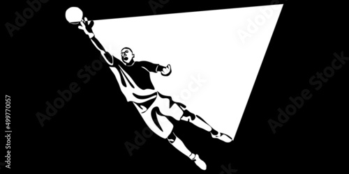 Football, soccer player kicking ball, side view. Isolated vector black and white one continuous line silhouette. Silhщuette of football or soccer defender, striker or goalkeeper. Vector clipart 