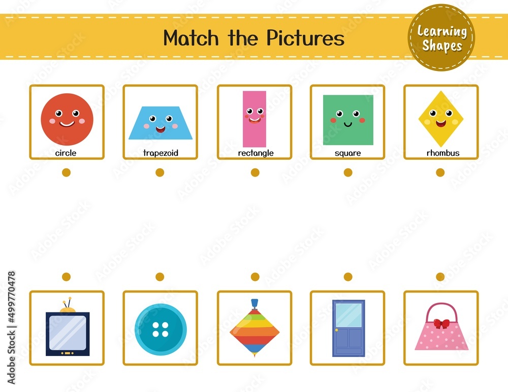 Match the shapes with objects. Puzzle activity page for kids. Learning ...