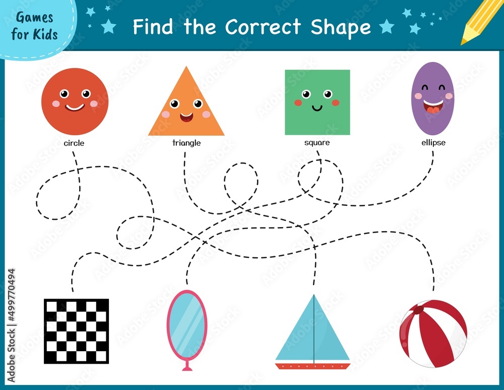 Find the correct shape. Maze game for kids. Learning shapes activity ...