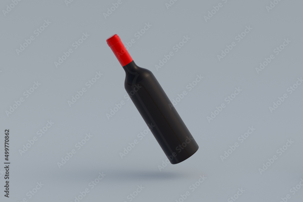 Wine bottle on gray background. 3d render